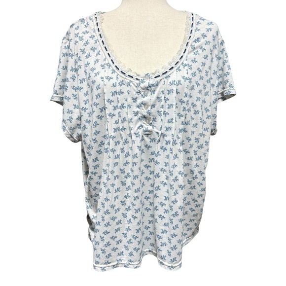 Body Touch Intimates Two Piece Pajama Set Sz 3X Cropped Pant Blue Floral Soft - Picture 4 of 13